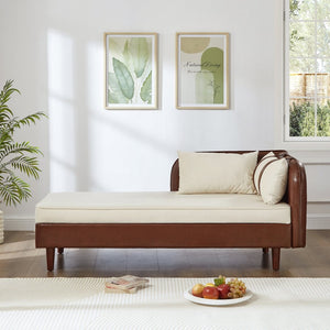 English Elm 65" Velvet Storage Chaise Lounge with Pu Leather Panels Eucalyptus Frame Accent Seat Brown+Beige W1097P434115