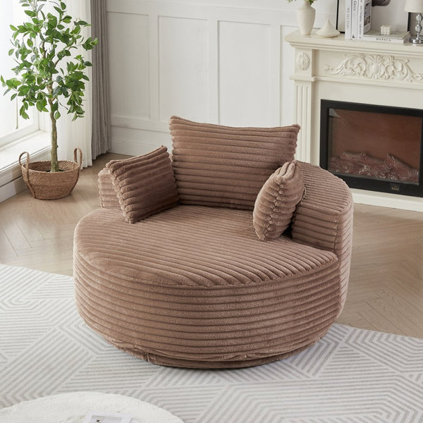 English Elm 55''l 55'l Faux Rabbit Fur Barrel Swivel Chair Cozy 360 Rotation Lounge Seat for Bedroom Brown W834S00593