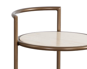 Sunpan Parga End Table - Curved Minimalist Design with Unique Concrete Finish for Elegant Living Spaces Rustic Bronze / Travertine Look