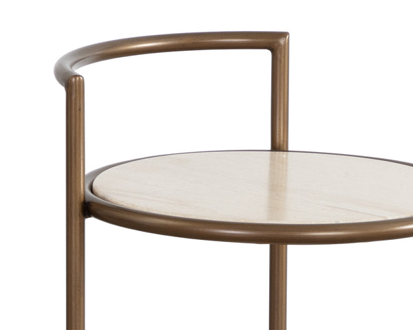 Sunpan Parga End Table - Curved Minimalist Design with Unique Concrete Finish for Elegant Living Spaces Rustic Bronze / Travertine Look