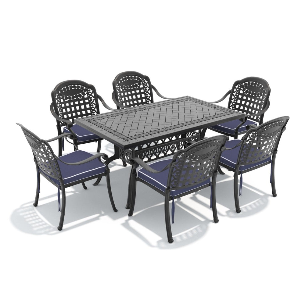 English Elm 7-piece Cast Aluminum Outdoor Dining Set with Ornate Relief Patterned Chairs and Table W1710S00640
