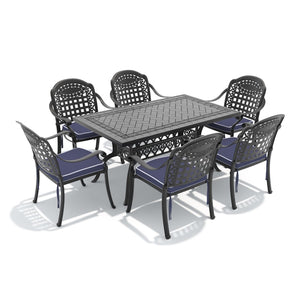English Elm 7-piece Cast Aluminum Outdoor Dining Set with Ornate Relief Patterned Chairs and Table W1710S00640