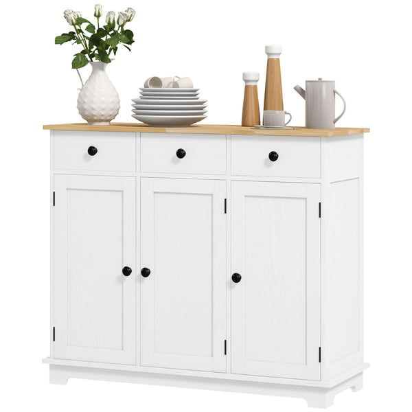 English Elm Homcom Distressed White Sideboard With Solid Wood Top, Versatile Storage Cabinet For Kitchen & Living Room W2225P229095