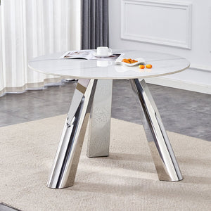 English Elm 42" Luxury Sintered Stone Table: Modern Minimalist Design With Durable Top, Steel Legs & Heat Resistance W1512S00128
