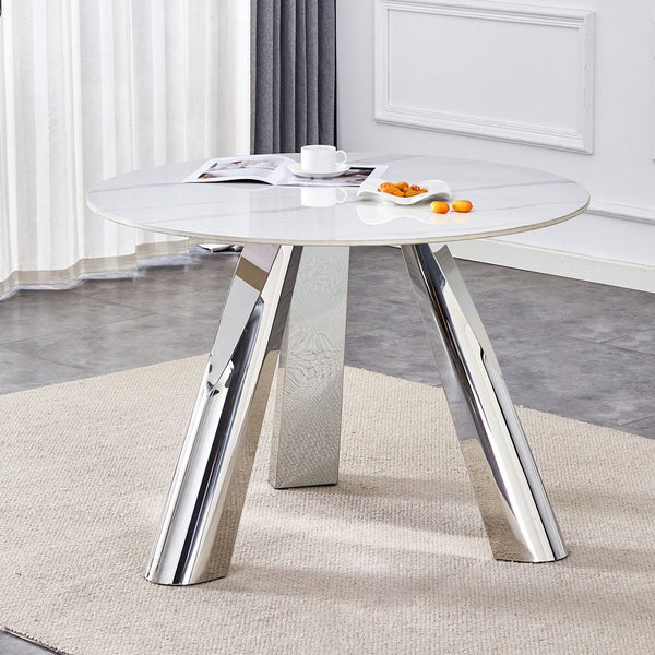 English Elm 42" Luxury Sintered Stone Table: Modern Minimalist Design With Durable Top, Steel Legs & Heat Resistance W1512S00128