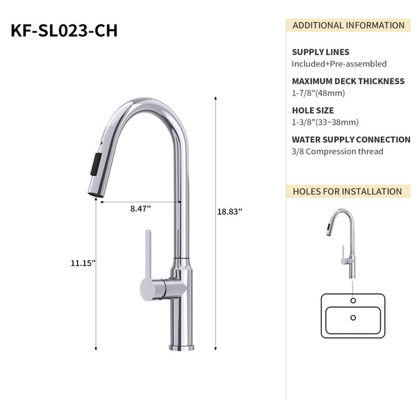 English Elm Bothwa Pull Down Kitchen Faucet with Stainless Steel Spout and Ceramic Cartridge Control Brushed Nickel B2724P262919