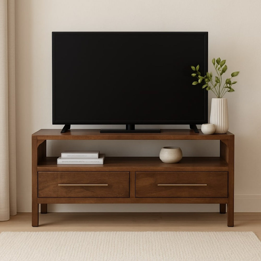 English Elm Solid Wood Arc-Line Media Console – Stylish Mango Wood Design With Arch Silhouette & Ample Storage Options B182P391929-GIGA