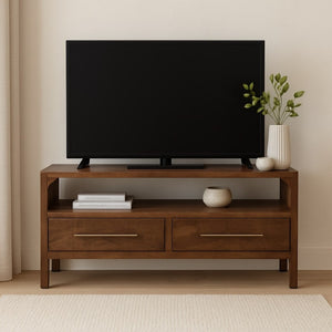 English Elm Solid Wood Arc-Line Media Console – Stylish Mango Wood Design With Arch Silhouette & Ample Storage Options B182P391929-GIGA
