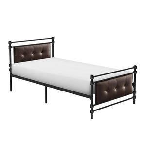 English Elm 1pc Twin Platform Bed Jayla Collection Black Metal Frame with Brown Faux Leather Button-Tufted Headboard Footboard 40.25"x77.75" B011P364408