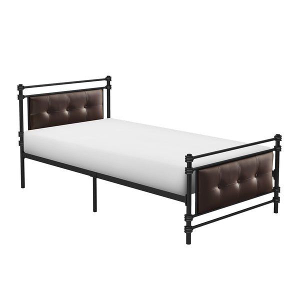 English Elm 1pc Twin Platform Bed Jayla Collection Black Metal Frame with Brown Faux Leather Button-Tufted Headboard Footboard 40.25"x77.75" B011P364408