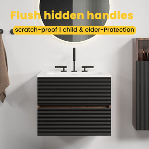 English Elm Gloria Floating Bathroom Vanity Walnut Black Ceramic Sink Soft Close Drawers W1865S00198