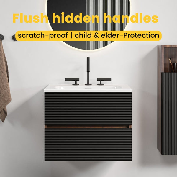 English Elm Gloria Floating Bathroom Vanity Walnut Black Ceramic Sink Soft Close Drawers W1865S00198