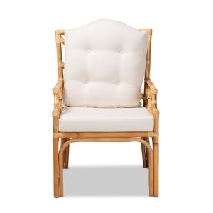 English Elm Modern Bohemian Rattan Accent Chair with Woven Backrest and White Upholstered Seat B2750P470028