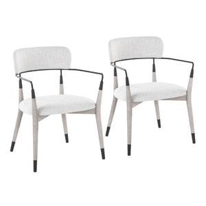 English Elm Chair Set of 2 White Faux Leather Seats with Angular Black Metal Legs Modern Dining B202P471338