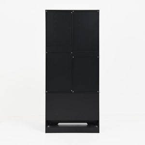 English Elm 2 Door Wardrobe Closet with Full Length Mirror Motion Light Hanging Rod and Drawers Black W409P266778