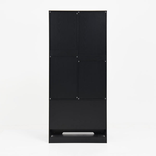 English Elm 2 Door Wardrobe Closet with Full Length Mirror Motion Light Hanging Rod and Drawers Black W409P266778