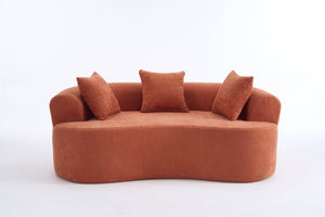 English Elm Crescent-shaped Curved Chenille Loveseat Low Profile Deep Seat Modern Living Room Sofa Orange W5188P450351