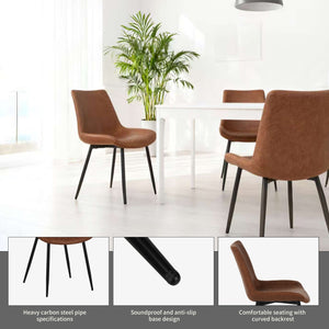 English Elm Modern Dining Chairs Set of 4 Brown PU Leather Upholstered Seats, Metal Legs, 300lb Capacity, Easy Clean W3851P368606