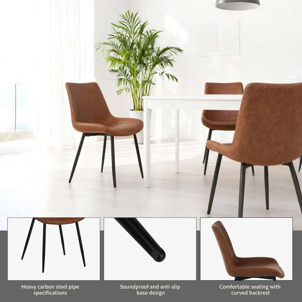 English Elm Modern Dining Chairs Set of 4 Brown PU Leather Upholstered Seats, Metal Legs, 300lb Capacity, Easy Clean W3851P368606
