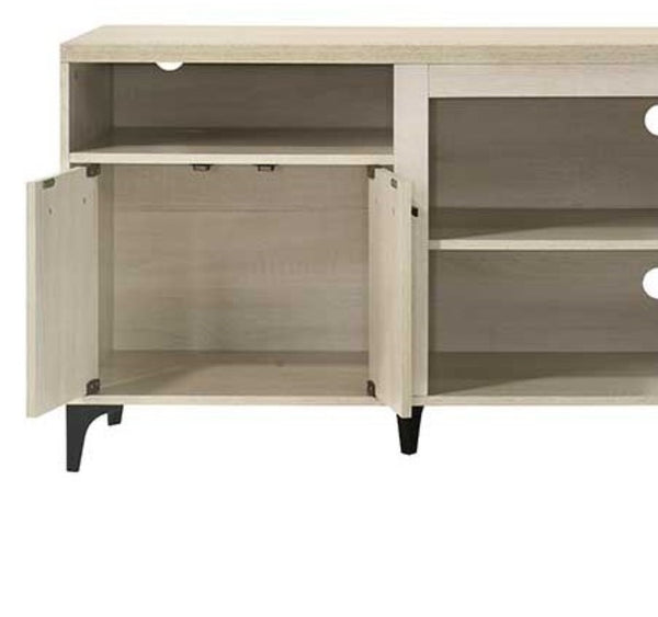 English Elm Tropea 58 Inch Open Shelf Media Console with Oak Finish and Cord Management B2749P413263