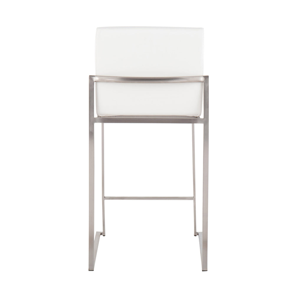 English Elm Fuji Contemporary High Back Counter Stool Set Of 2 - Stylish Stainless Steel & White Faux Leather B202P221963