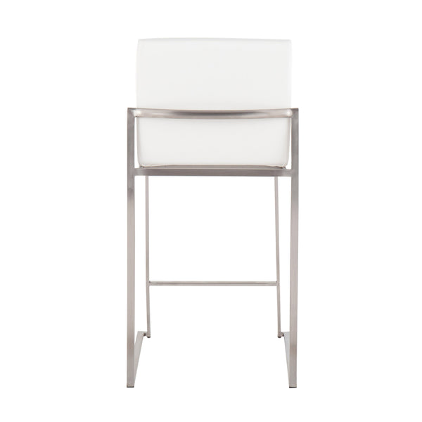 English Elm Fuji Contemporary High Back Counter Stool Set Of 2 - Stylish Stainless Steel & White Faux Leather B202P221963