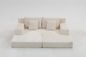 English Elm Double Cloud Plush Chaise Lounge Sofa Bed with Deep Seat, No Assembly, Ultra-Soft Corduroy Comfort Beige W794S00005