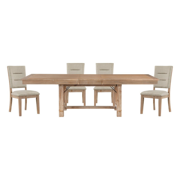 English Elm Light Oak Acacia Veneer 5 Piece Dining Set with Ladderback Chairs and Extension Leaf B011S01587