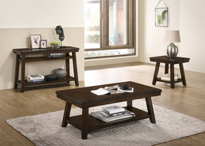 English Elm New 3pc Occasional Tables Set Walnut Finish with Open Shelf Modern Coffee End Sofa Tables, Solid Legs B011S02000