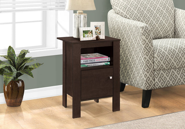 English Elm Accent Table Elegant Transitional Nightstand with Cabinet & Open Shelf, Brown Laminate, Sturdy Legs Espresso 28 L x 18 W x 6 H B2710P218953