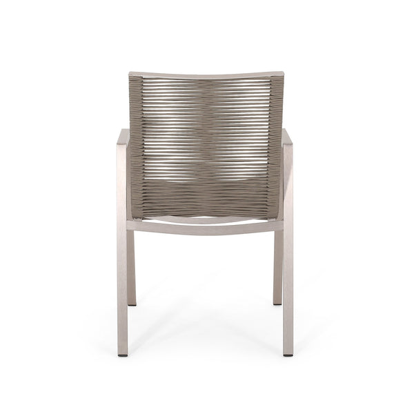 English Elm Christopher Knight Home® - Outdoor Aluminum Dining Chair with Handwoven Rope Seat, Sleek Weather-Resistant Patio Seating Set taupe 64679.00SIL