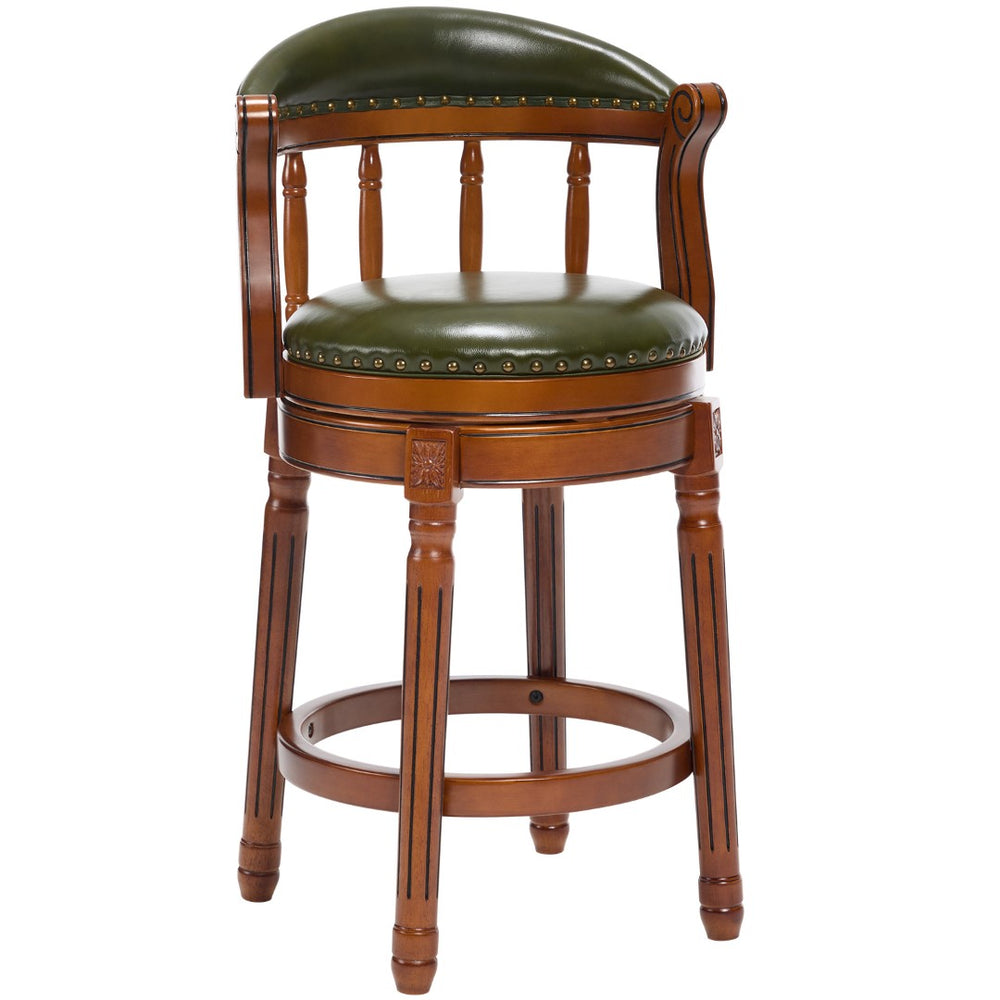 English Elm Cow Leather Swivel Barstool Solid Hardwood Frame Contoured Back for Kitchen W2195P414773