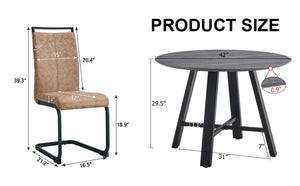 English Elm Table Modern Minimalist 5-Piece Dining Set - 42" Round Gray Mdf Table & 4 Brown Fabric Chairs W1151S03022-GIGA