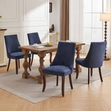 English Elm Rayon Cloth Flocking Linen Dining Chairs Channel Kitchen Dinner Chair Comfy Fabric Upholstered Accent Chair For Dining Room With Curved Solid Wood Legs,Set Of 2 (Blue), Sw1847Bl