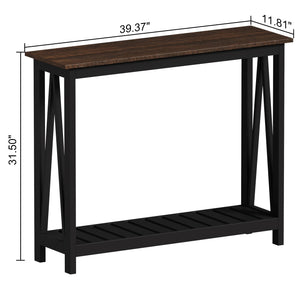 English Elm 40" Farmhouse Console Table - Rustic Black Narrow Sofa Table For Entryway, Living Room, Hallway Charm T3771P356088