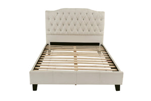 English Elm Gorgeous Arched Tufted Faux Leather Queen Bedframe with Diamond Headboard Trim and Modern Elegance Beige,Off White 59 L x 45 W x 6 H B011S02010
