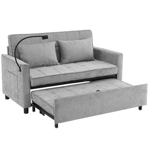 English Elm 56.9" Loveseat Sofa Bed with Chenille Upholstery, USB Ports, Phone Holder, Side Pockets, Reclining Backrest Grey N719P208853E