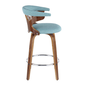 English Elm Gardenia Mid-Century Counter Stool with Walnut Lattice Back, Upholstered Swivel Seat, Set of 2 Teal B202S00289