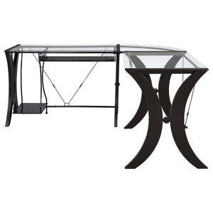 English Elm Henley Cappuccino L-Shape Computer Desk with Glass Top, Ergonomic Corner Design, Keyboard Tray, Durable Finish B062P328659