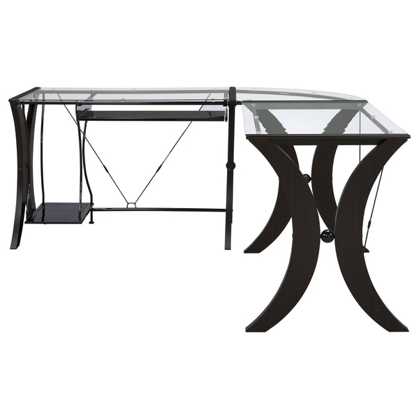 English Elm Henley Cappuccino L-Shape Computer Desk with Glass Top, Ergonomic Corner Design, Keyboard Tray, Durable Finish B062P328659