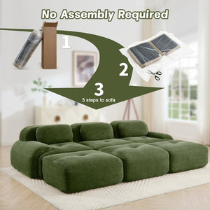English Elm Three-seat Modular Corduroy Sectional Sofa with Ottomans for Living and Media Rooms Olive Green W714S01260