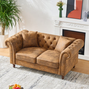 English Elm 66"Chesterfield Tech Fabric Sofa with Roll Armrests, 2-Seater Mid-Century Upholstered Comfort Brown W3373S00004
