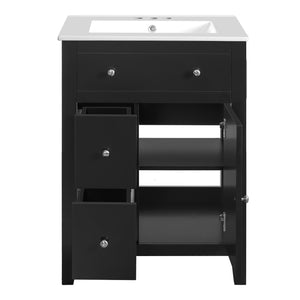 English Elm 24" Modern Bathroom Vanity with Ceramic Basin, French Country Cross-Grid Design & Soft-Close Drawers Black N710P280655B