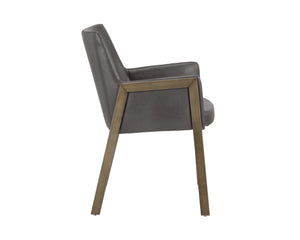 Sunpan Bernadette Dining Armchair – Elegant Design with Antique Brass Frame and Durable Faux Leather Upholstery Kendall Grey