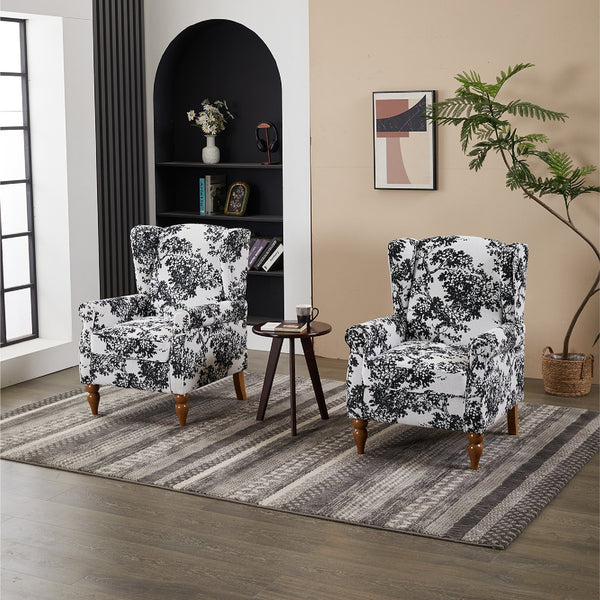 English Elm Coffee Table & Armchair Set with Vintage Roman Column Legs, Breathable Fabric, Solid Rubberwood Craftsmanship Antique White+Gray W2989P339882
