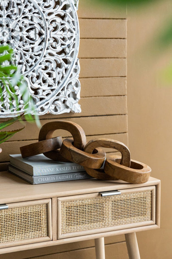 English Elm S/2 Teak Chain Decor Statues Set — 100% Teak Root Sculptures for Living Room, Hallway Accent, 24x14x14 W2078P360889