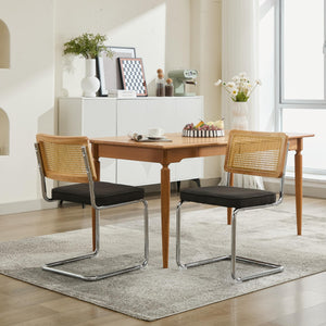 English Elm Mid Century Modern Dining Chairs Set Of 2 - Stylish Velvet Accent With Rattan Back & Chrome Base W1143P342096