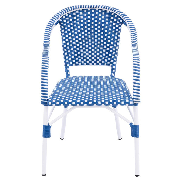 English Elm Outdoor Woven Rattan Bistro Armchairs Set of 2 Aluminum Frame Patio Cafe Seating Blue,White N768P386559W