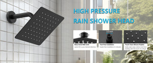 English Elm Shower 8" Square Rain Head Faucet Set with Single-Handle Mixer, 15" Arm, Rack Storage & Detachable Trim (Modern) Matte Black T3177P269146