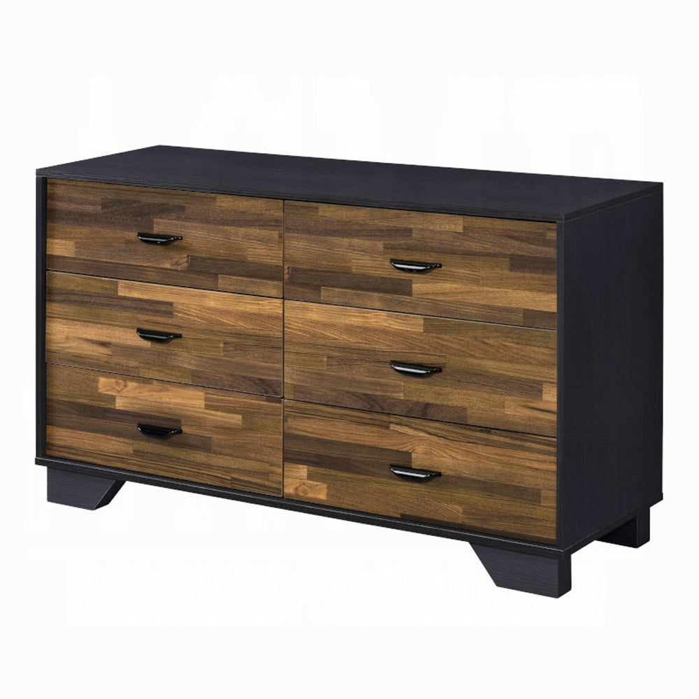 English Elm Walnut Modern 6-Drawer Dresser with English Dovetail & Metal Glides — Spacious, Durable Storage B062P209033